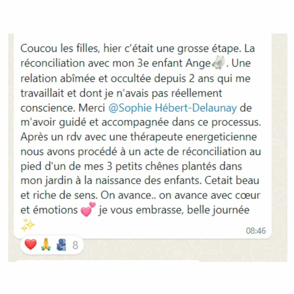 Image d'un message Whatsapp d'une participante du programme Femme Equilibrée